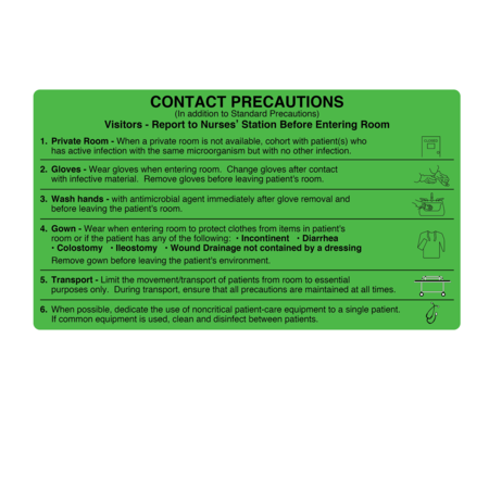 NEVS Precaution Labels - Contact Precaution 4-1/2" x 8" Flr Green w/Black N-0820